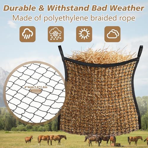 3 Pcs Slow Feed Hay Nets for Horses, 37.5 x 31.5 in Hay Bags for Horses with Large Capacity, Hanging Horse Slow FeedHay Bag for Horse and Sheep Trailer Feeders