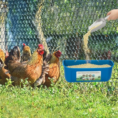 6 Pack Fence Feed Feeder 4.5 Quart Hanging Chicken Feeder Trough with Brush & Scoop Blue Goat Hanging Fence Feeders Feeder with Hooks Screws & Zip Tie for Livestock Feeding Container Goats Supplies - color: Blue, size: 6 Pack
