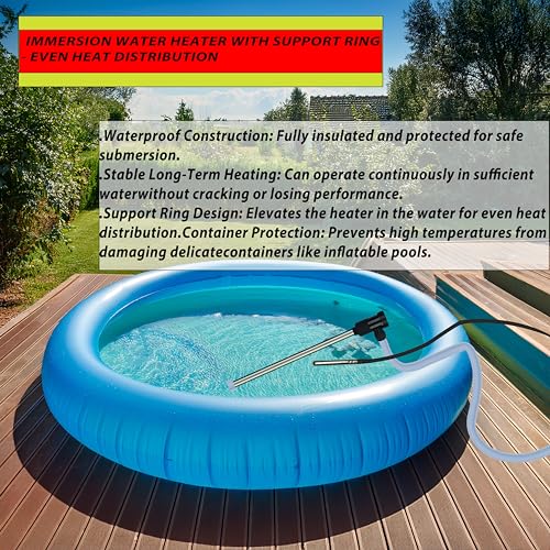 1500W Titanium Immersion Water Heater with Temp Control & GFCI – Submersible Electric Heater for Above-Ground Pool, Baptistry, Baptismal Pool, Spa, Bucke, Hot TubBathtub & Inflatable Pool