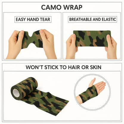 4" Cohesive Flexible Bandage Wrap – Jungle Camo - Pack of 4 | Self-Adherent Vet Tape for Animal Wound Care, Wrapping, and Support – Non-Slip, Breathable, Flexible Bandage for Livestock - color: Jungle Camo