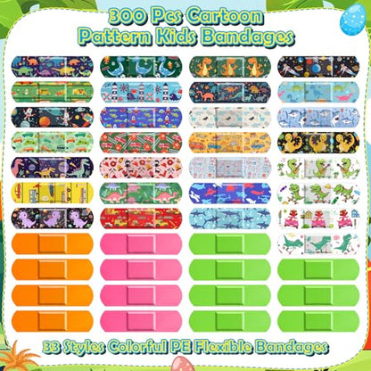Sublaga 300Pcs Adhesive Bandages, 33 Styles Kids Cartoon Bandage Adhesive Flexible Colorful Bandages Cute Cartoon Bandages for Boys Waterproof Bandage for Kids Protect Scrapes