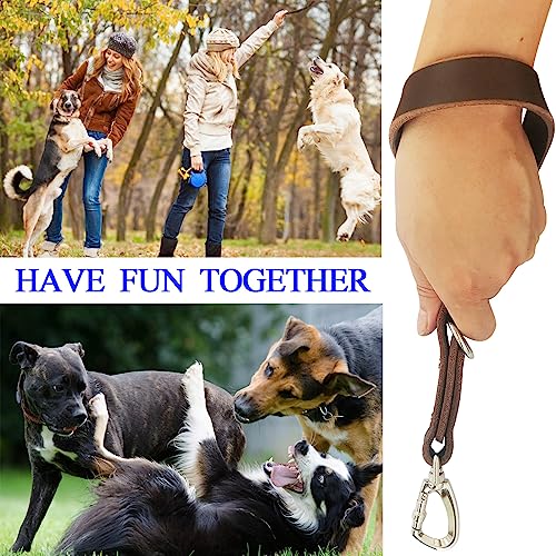 Short Dog Leash Leather Lead Short Dog Rope 14 inch Leather Leash 360 ° Heavy Duty Metal Clip Soft Strong Light for Medium and Large Dogs Pet Training Walking