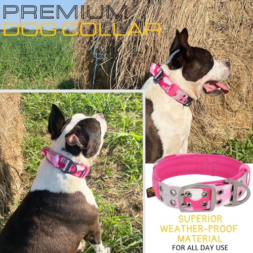 ADITYNA Heavy Duty Pink Dog Collar for Medium Dogs with Traffic Handle - color: Camo Pink, size: Medium: Fit 15-19" Neck