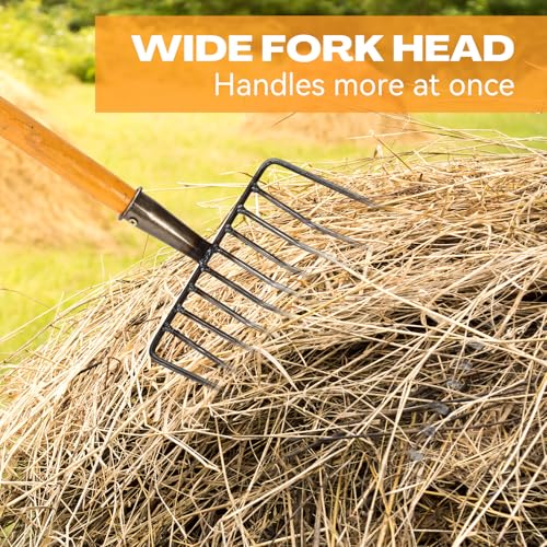 4 Sets Pitch Fork 10 Tines Wide Manure Fork with Long Handle Heavy Duty Muck Rake Broadfork Garden Tool for Gardening Horse Stall Picking up Manure Farm