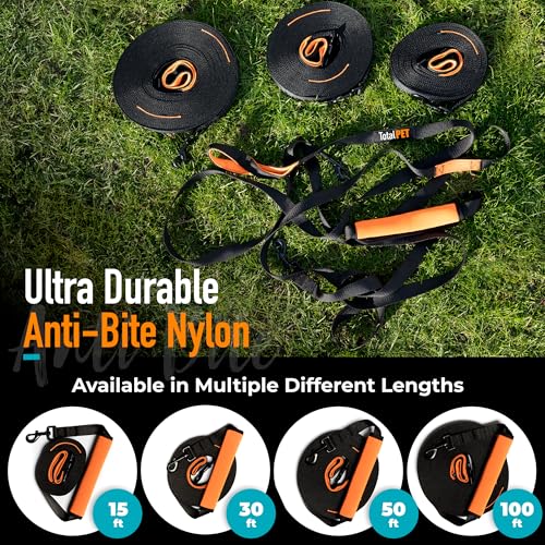 30ft Long Leash for Dogs - Long Line Dog Leash for Training Recall/Commands at Distance - Nylon, Heavy Duty - Ideal for Large & Small Breeds - size: 30ft