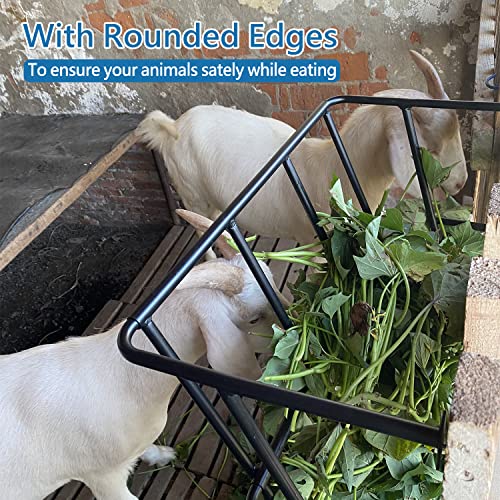 Hay Feeder Goat, 18 Gallon Multiple Sided Goat Hay Rack, Heavy Duty Iron Wall Hay Rack for Sheep with Detachable Grain Tray, Effortless Installation in Farm, Yield