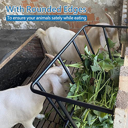 Hay Feeder Goat, 18 Gallon Multiple Sided Goat Hay Rack, Heavy Duty Iron Wall Hay Rack for Sheep with Detachable Grain Tray, Effortless Installation in Farm, Yield