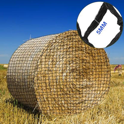 5x5 Ft Large Round Bale Hay Net, 1.5" Holes Sturdy Hay Net Slow Feed for Horses, Fits Round Bales 4x4-5x5 or Square Bales 3x3x8-4x4x8