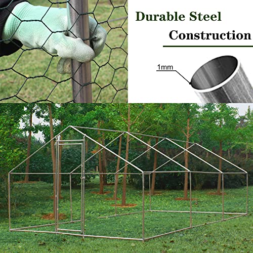 Large Metal Chicken Coop Plastic-Dipped Hexagonal Galvanized Wire Net Cage,W/Removable Waterproof & Anti-Ultraviolet PE Cover,Duck Rabbit Sheep Outdoor House(10' L x 20' W x 6.56' H)