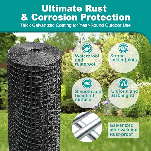 Chicken Wire Fencing Hardware Cloth 1/2inch 24inx50ft PVC Wire Mesh Vinyl Coated Fence Rust Resistant Welded Metal Roll for Outdoor Garden Plant Rabbit Cage Poultry Wire