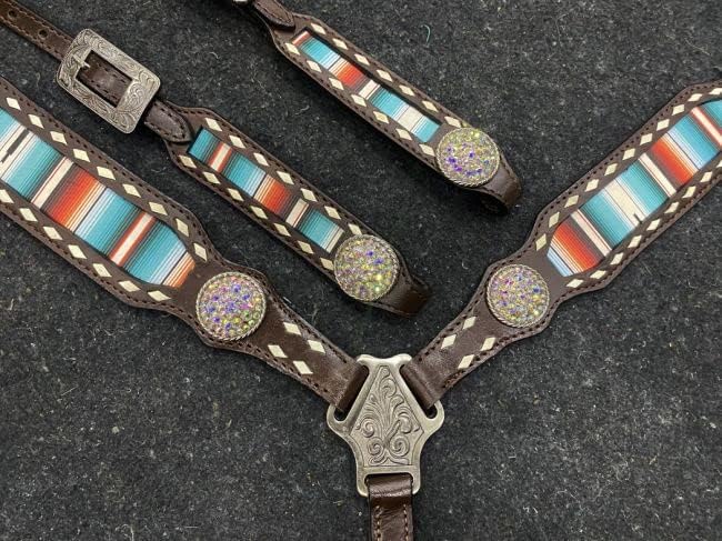 Showman Serape Southwest Print Single Ear Leather Headstall & Breast Collar Set