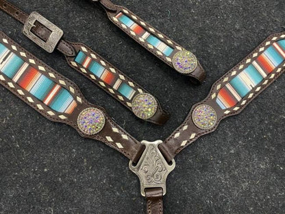 Showman Serape Southwest Print Single Ear Leather Headstall & Breast Collar Set