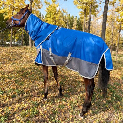 1200D Turnout Horse Blanket with Hood, Medium Weight, Blue/Grey, 72 in - color: Blue/Gray, size: 72 IN