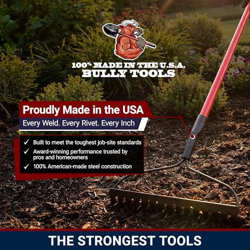 Bully Tools Bow Rake 16" Tines, Heavy Duty Steel Garden Rake for Leaves