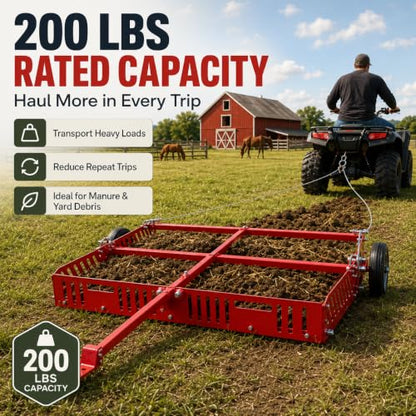 Manure Fork Tow Behind Scooper, 200 lb Yard Sweeper for ATV UTV