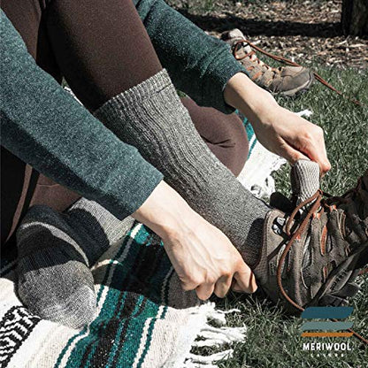 MERIWOOL Merino Wool Hiking Socks for Men and Women – 3 Pairs Midweight Cushioned – Warm n Breathable - color: Gray, size: Large