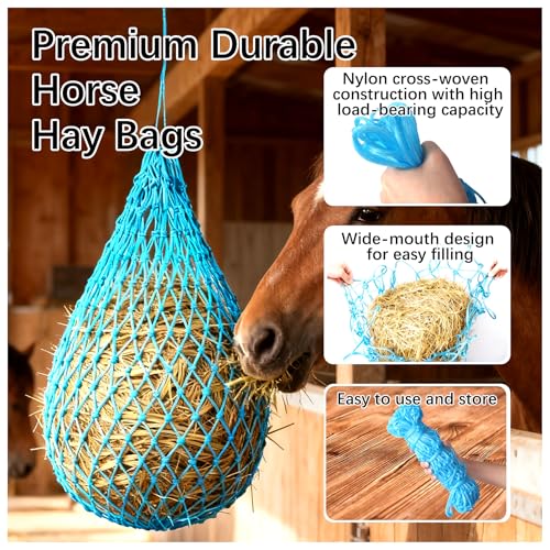 2 Pcs Hay Nets for Horses Slow Feed,40'' Horses Hay Nets,Blue - color: Blue