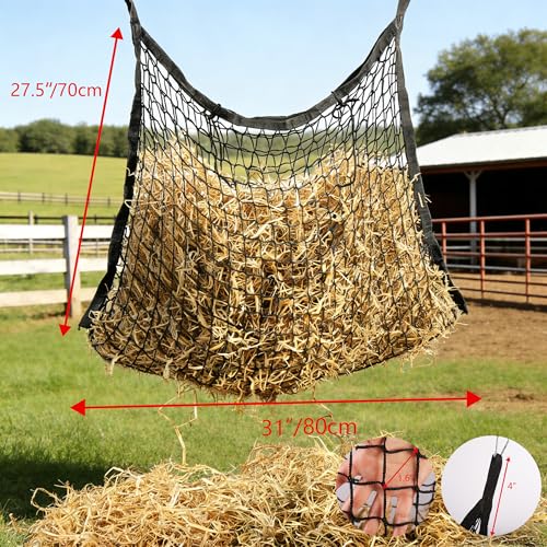 2 Pcs 31x28in Slow Feed Hay Nets for Horses Hanging Hay Bag Black