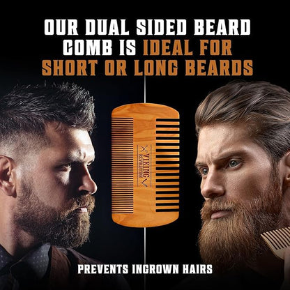Viking Revolution Beard Comb and Beard Brush Set with Velvet Pouch - style: Beard Comb & Brush