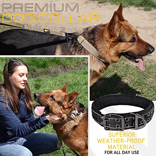 ADITYNA Heavy Duty Black Dog Collar for Medium Dogs with Traffic Handle - color: Black, size: Medium: Fit 15-19" Neck