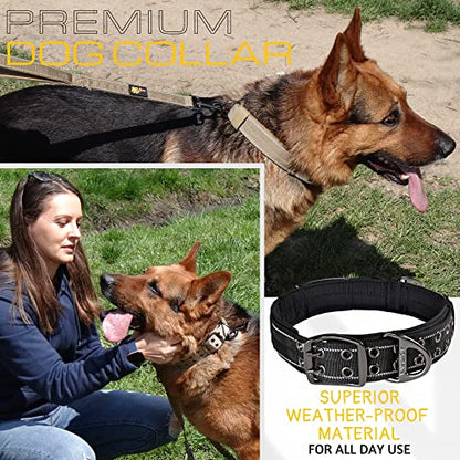 ADITYNA Heavy Duty Black Dog Collar for Medium Dogs with Traffic Handle - color: Black, size: Medium: Fit 15-19" Neck
