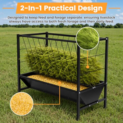 Goat Hay Feeder, Pasture Hay Feeder 70 Gallon Hay Grain Livestock Feeder