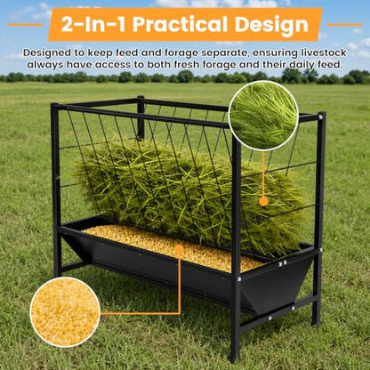 Goat Hay Feeder, Pasture Hay Feeder 70 Gallon Hay Grain Livestock Feeder