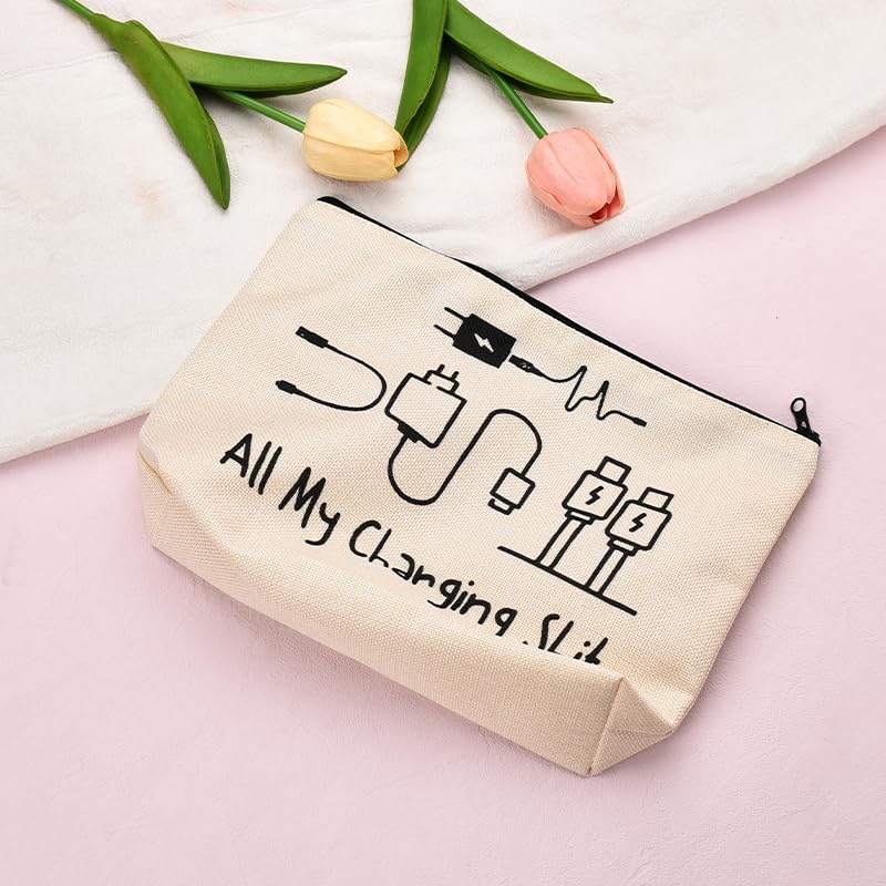 ShiQiao Spl Charging Cable Organiser Bag for Travel Backpack Accessories Funny Makeup Bag Gifts for Women Men Birthday Christmas Gift for Daughter Friend Charger Organiser with Zipper Toiletry Pouch - style: All My Charging2