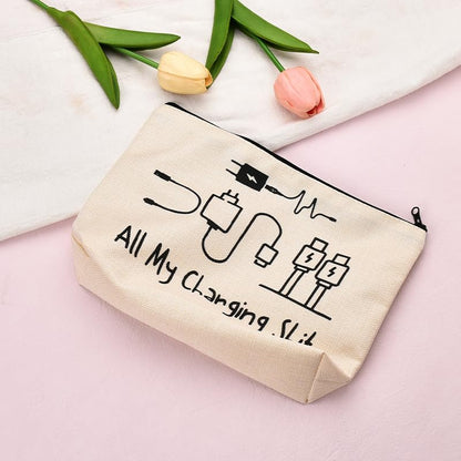 ShiQiao Spl Charging Cable Organiser Bag for Travel Backpack Accessories Funny Makeup Bag Gifts for Women Men Birthday Christmas Gift for Daughter Friend Charger Organiser with Zipper Toiletry Pouch - style: All My Charging2