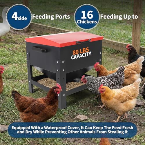 Garvee Metal Chicken Feeding Box, 80 lbs Large Capacity, Portable Feeder - size: 80 LBS