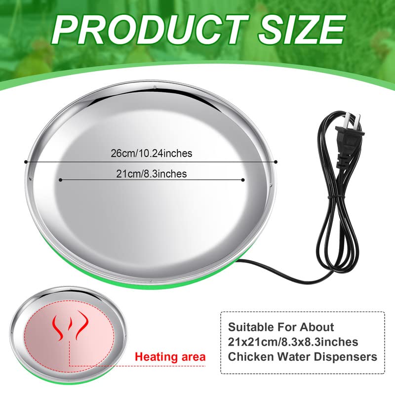 Riakrum Chicken Heated Water Base 110v 38w, 8.3 x 8.3 Inches, Green | Heated Waterer Base for Poultry, Surface Temp Reaches 140 Fahrenheit, Prevents Water Freezing in Cold Winter Weather - color: Green, size: 8.3 x 8.3 Inches