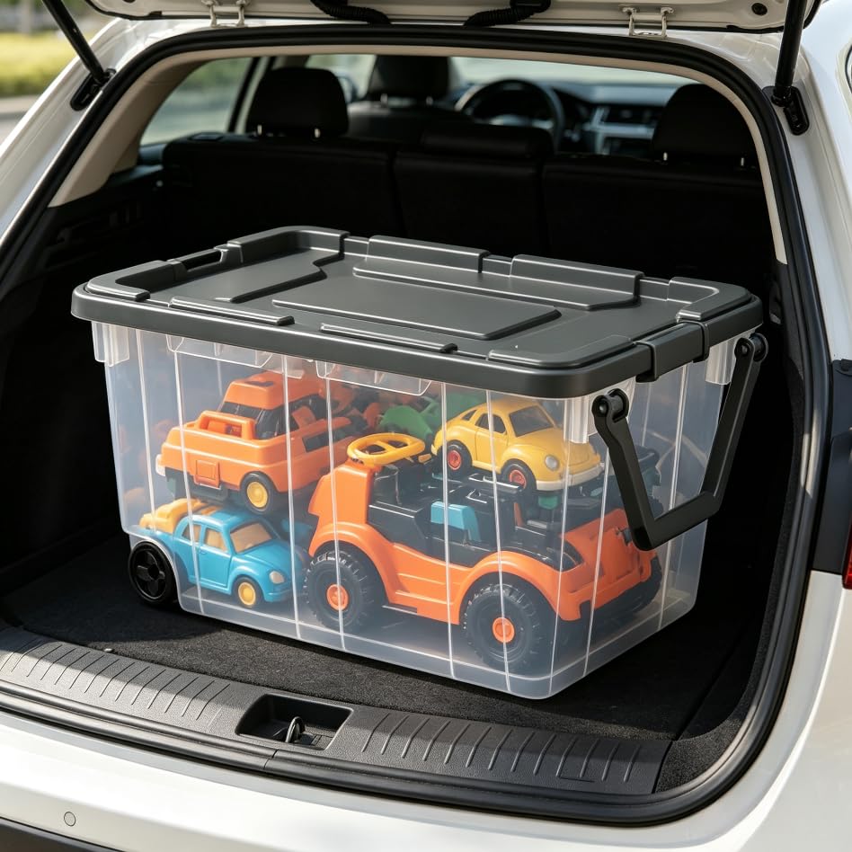 160 Quart Wheeled Stacker, Extra Large Durable Clear Bin, Latch Lid and Pull Handle, Gray, 2 Count