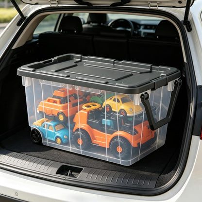 160 Quart Wheeled Stacker, Extra Large Durable Clear Bin, Latch Lid and Pull Handle, Gray, 2 Count