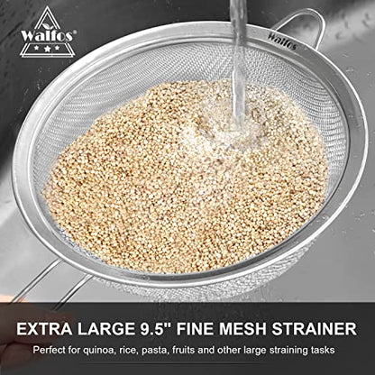 Walfos Large Fine Mesh Strainer 9.35" & 7.8", Stainless Steel Mesh Sieve with Sturdy Handle, Kitchen Metal Food Strainers for Quinoa, Rice, Pasta, Fruits, Vegetables, etc., Set of 2 - size: 9.35", 7.8" (2pcs)