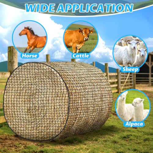 YedsIntu 5x5 ft Round Bale Hay Net for Horses, Slow Feeder Hay Nets with 1.5 inches Holes, Knotless Hay Feeder Bag for Goats Cattle Sheep Livestock - size: 5×5 ft