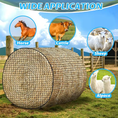 YedsIntu 5x5 ft Round Bale Hay Net for Horses, Slow Feeder Hay Nets with 1.5 inches Holes, Knotless Hay Feeder Bag for Goats Cattle Sheep Livestock - size: 5×5 ft