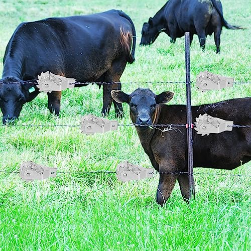 Lasnten 40 Pack Electric Fence Wire Strainer Heavy Duty Inline Wire Tensioner Aluminum Ratchet Wire Strainers with Compression Clip for Electric Fence Farm Fence Residential Garden Yard Security