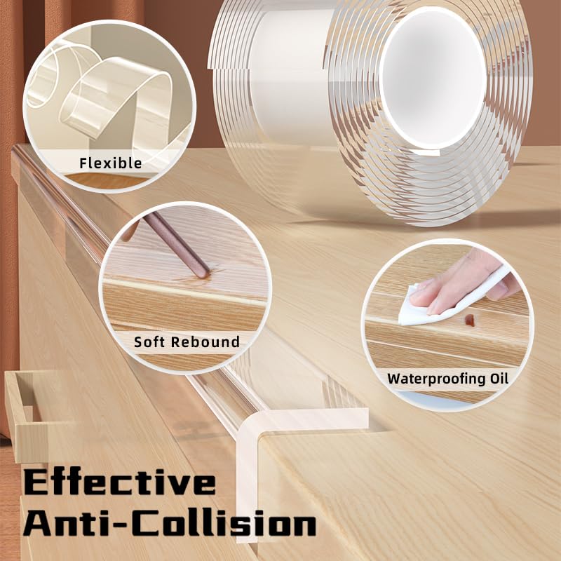 Clear Edge Protector Strip Sharp Edge Wrap Cover Tape,0.8 in x 13.12 FT,Self Adhesive Protective Bumper Guards for Cabinet Door Desk Glass Table Bed Furniture, Kitchen Countertop, Waterproof - size: 0.8in x 13.12FT