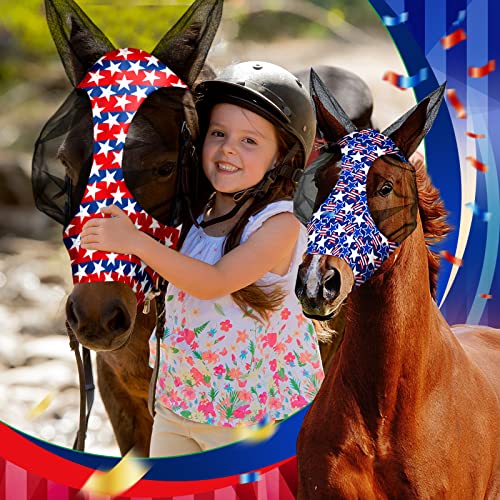 Frienda 4 Pcs 4th of July Horse Fly Mask with Ears 250th Anniversary Horse Face Covering Elasticity Smooth Comfortable Mask with UV Protection for Patriotic Independence Day(Medium) - size: Medium