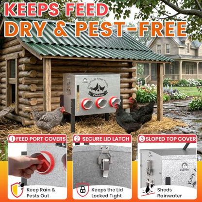 7-Gal Metal Automatic Chicken Feeder with 6 Feeding Ports - size: 7GAL-35LB
