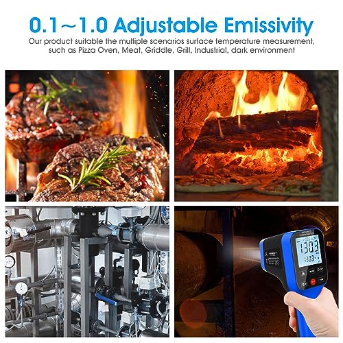 AIOMEST High Temp Thermometer Gun -58℉~2912℉, Pyrometer D:S=30:1 Dual Laser Industrial IR Temperature Meter w/Touch Buttons (NOT for Human Temp) - color: blue