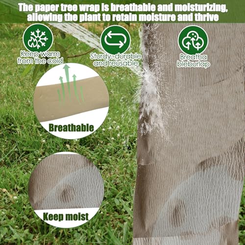 213 Ft Paper Tree Wrap For Damaged Bark, With Tape, 3.15" Wide Breathable