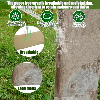 213 Ft Paper Tree Wrap For Damaged Bark, With Tape, 3.15" Wide Breathable