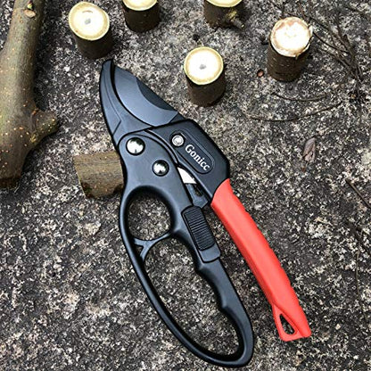 gonicc 8" Professional Ratchet Anvil Pruning Shears (GPPS-1011) - color: Black Ratchet Anvil Pruning Shears