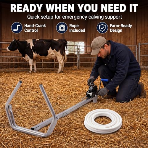 80'' Calf Puller with Hand Crank Gear System and Nylon Rope