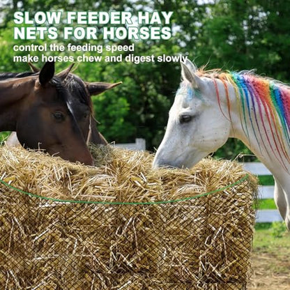 6x6 ft Bale Hay Net for Horses Round/Square, 1.7 inch Hole Knotless Livestock Slow Feeder Hay Storage Net for Horses, Cattle, Sheep in Farms (Round) - style: Round