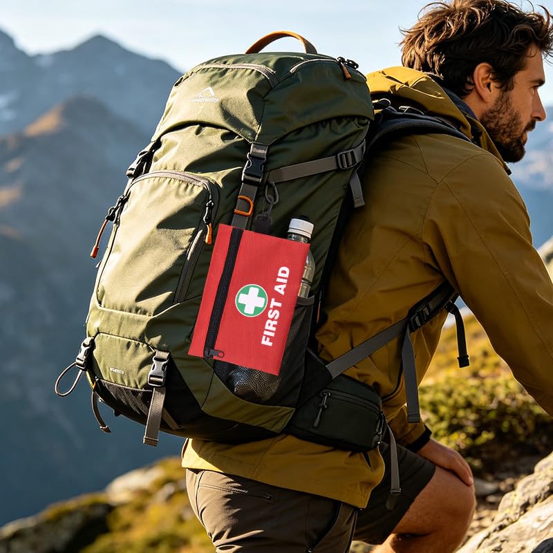 Empty First Aid Kit Bags with Zipper Medicines Bag Pouch for Travel Homes Camping Hiking Portable Medical Kit Bags Waterproof First Aid Bag Case for Traveling Home Camping Pouches Red - color: Red Green Label