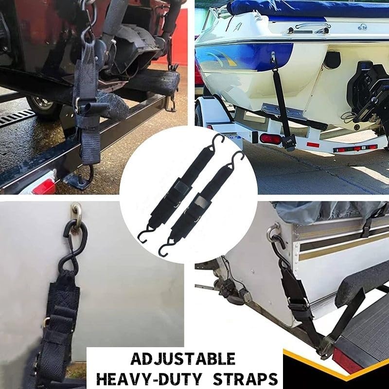 WELLUCK Boat Trailer Transom Tie Downs Straps 1200 LBS, 2" x 4' Adjustable Boat Buckle Transom Tie Downs to Trailer, Marine, Jet ski, Pontoon, with Quick Release Buckle & Anti-Scratch Hooks - color: Black