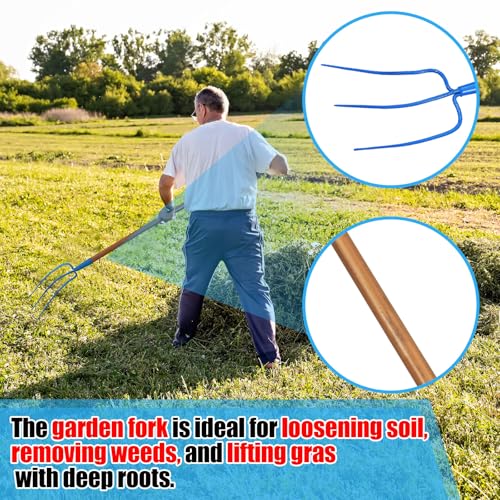 59 Inch Manure Fork Wood Handle 3 Tine Pitch Fork for Farm Stable Hay Ranch Bedding Garden