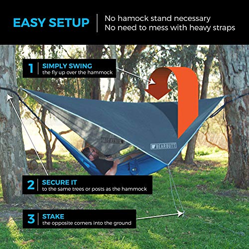 Bear Butt Hammock Rain Fly & Camping Tarp - 11 x 9 ft Ultralight Waterproof Tarp for Hammock & Tent Camping - Easy to Set Up - color: Gray